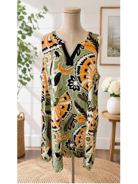Crown & Ivy Sleeveless Floral Paisley Shift Dress Lined Rayon XL